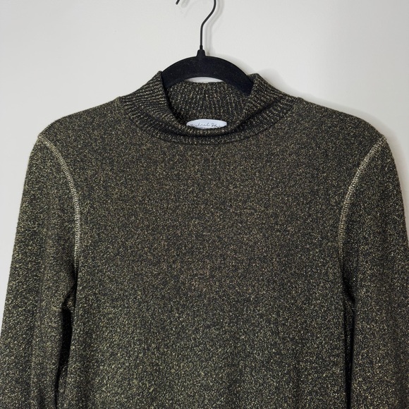 Michael Stars Olivia Sparkle Black Gold Metallic Mock Neck Knit Mini Dress Small - Picture 4 of 11